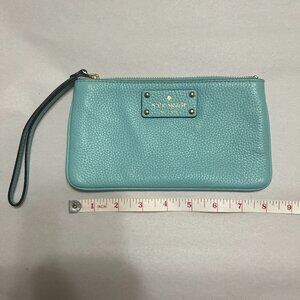 Kate‎ Spade Chrissy Berkshire Road Wristlet Pouch Leather Zip Clutch Aqua Blue